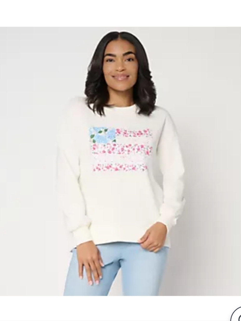 NWOT Belle by Kim Gravel Vintage Floral Patchwork Flag Sweatshirt